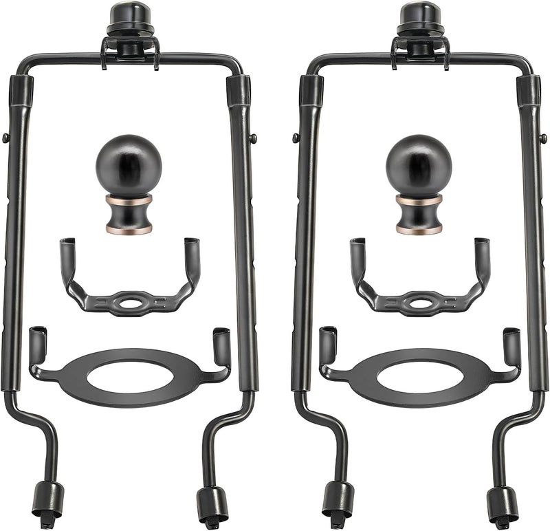 EMNOOTI 7 8 9 10 inch Lamp Shade Harp Holder,Adjustable Lamp Harp Kit,Fit both Standard Lamp Rod and E26 Light Base UNO Fitter Adapter,with 2 Shade Attaching Finial Top (Black Color - 2 Set) - Image 1